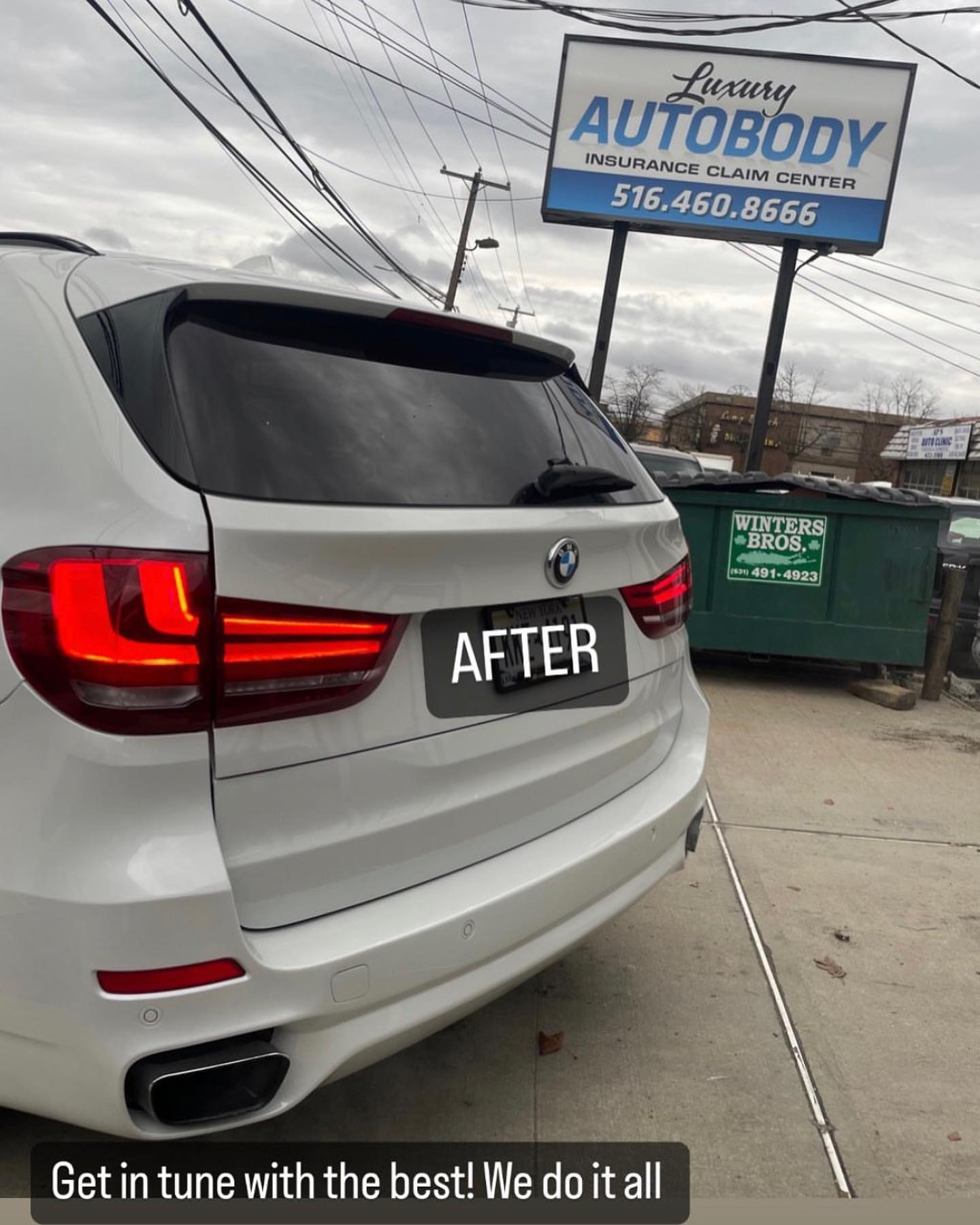 White BMW X5 rear after bumper and tailgate repair